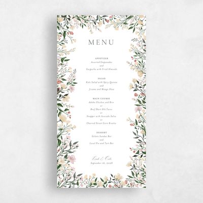 White Greenery Wedding Menu - Melody