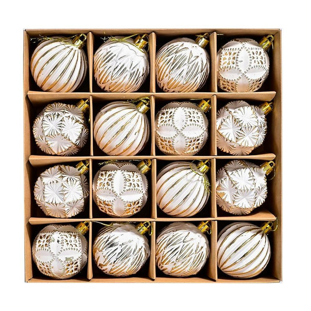 Christmas Ball Ornaments Set, 16ct 2.36 Inch Elegant Gold White Assorted Xmas Tree Ball Ornaments, Shatterproof Christmas Tree Hanging Ornaments for Xmas Decoration