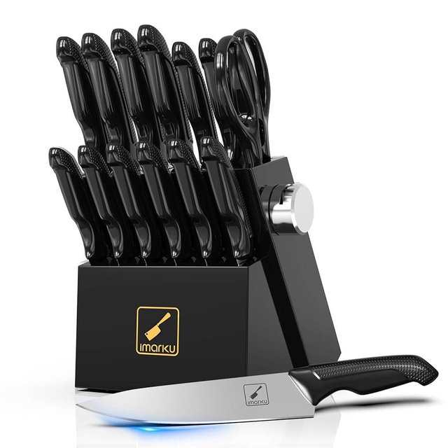 Knife Sets, imarku Kitchen Knife Block Set, 14 Pcs High Carbon Stainless Steel Knife Set, Ultra-Sharp Knives Set for Kitchen with Built-in Sharpener, Dishwasher Safe, New Home Essentials, Black