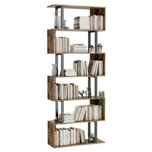 Gadroad 6 Tier Geometric Bookcase,S Shaped Bookshelf, Wood Decorative Storage Shelving, Modern Freestanding Display Shelves, Tall Book Shelf Unit for Living Room Bedroom, Rustic Brown
