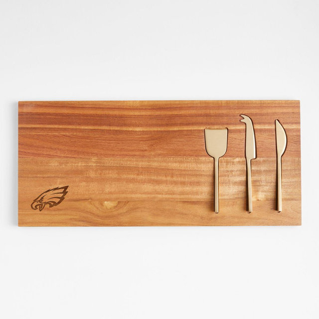 NFL Philadelphia Eagles Octavia Small Wood Serving Board With Cheese Knives
