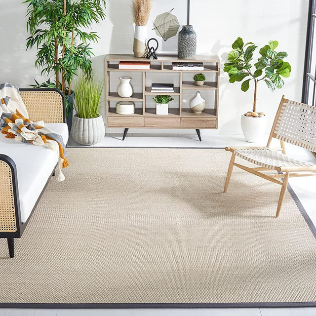 SAFAVIEH Natural Fiber Collection 6' x 9' Marble / Black NF143A Border Sisal Area Rug