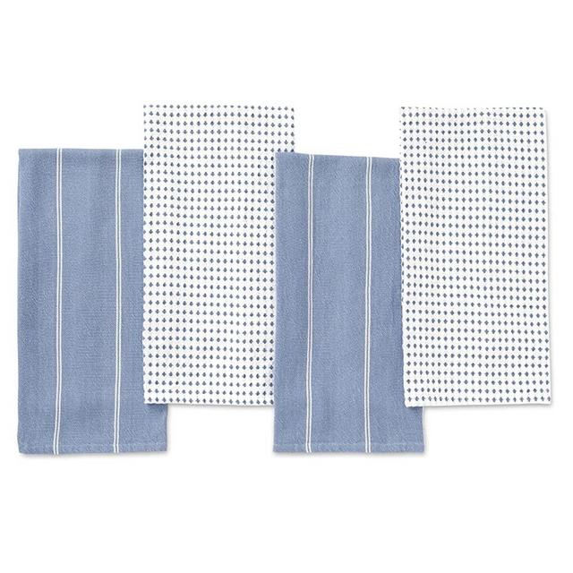 Folkulture 100% Cotton Kitchen Towels with Hanging Loop, Dish Towels for Kitchen Décor, Kitchen Hand Towels or Absorbent Ktichen Towels, Waffle Kitchen Towels, 20 x 28 inches, Set of 4, (Denim Blue)
