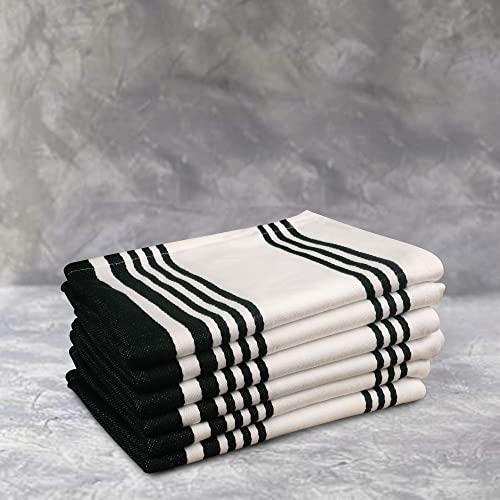 Urban Villa Kitchen Towels,Trendy Stripes, 100% Cotton Dish Towels, Mitered Corners, (Size: 20X30 Inch), Black/White Highly Absorbent Bar Towels & Tea Towels - (Set of 3)
