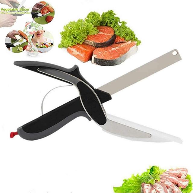 PinLife Food Cutter Scissors, Kitchen Food Scissors Slicer Smart Cutter Stainless Steel Knife with Built-in Cutting Board for Vegetables Fruits Chopper, Food Scissors, Vegetable Slicer