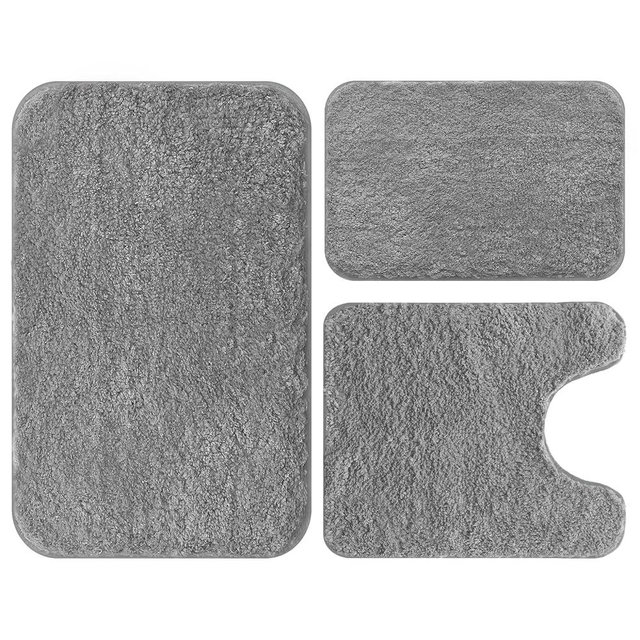 Bathroom Rugs Set 3 Piece Soft Absorbent Bath Rugs, Microfiber Bath Mats and U-Shaped Contour Toilet Rug with Non-Slip Rubber Backing Bathroom Mats Set Thick Floor Mat, Bathroom Set for Bathroom, Grey