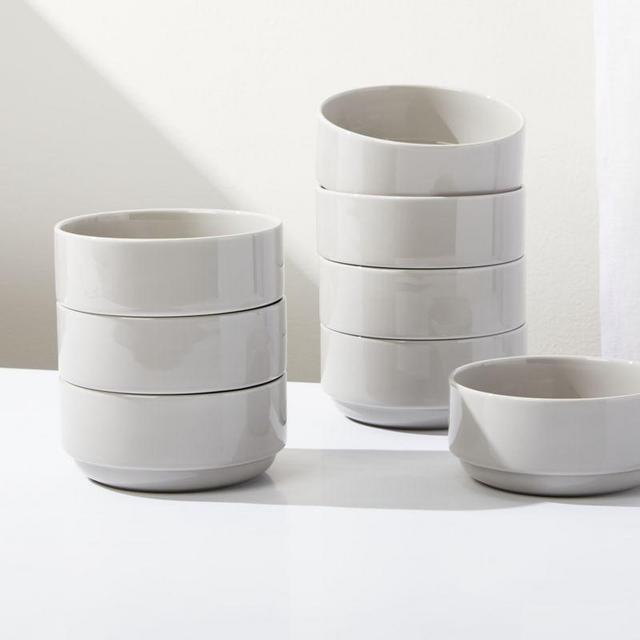 Crate and Barrel Logan Stacking Bowls in White, Set of 8