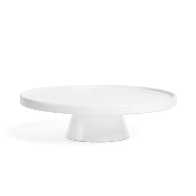 over&back Stoneware Round Cake Stand Semi-Matte White: 11" Dessert Serving Stand, Dishwasher-Safe, Dinner Party Decor