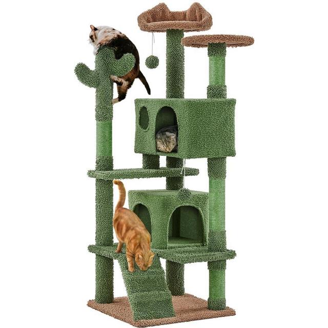 Yaheetech Cactus Cat Tree, 54.5? H Cat Tower for Indoor Cats, Multi-Level Cat Condo with Scratching Posts, Ramp, Perch, Platform & Hanging Ball, Cat Furniture Activity Center for Kitten House Play