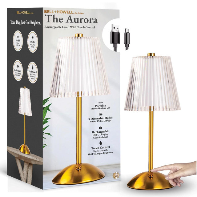 Bell and Howell Aurora Table Lamp Small Cordless Touch LED Rechargeable
