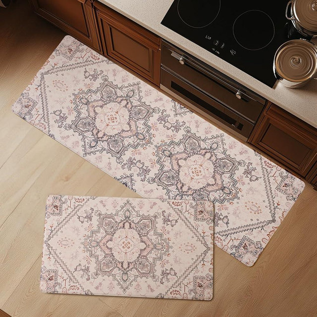 FRESHMINT Anti Fatigue Kitchen Mats Set 2 PCS, Waterproof & Non-Skid Boho Kitchen Rugs, Cushioned Kitchen Floor Mats for Standing Washable Comfort Kitchen Runners for Lanudry, Office, Sink