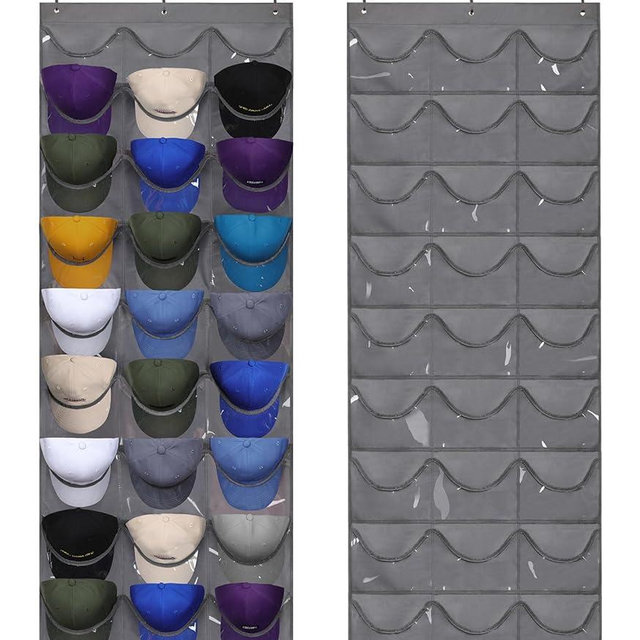 Dofilachy Hat Rack - Hat Organizer - Hat Racks for Baseball Caps, Visible Hat Holder - Baseball HatRack for Wall Door with 3 Hooks, 27 Deep Pockets