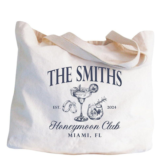 Personalized Honeymoon Gifts for Bride, Custom Honeymoon Club Tote Bag, Honeymoon Beach Gifts Tote Bag, Canvas Just Married Gifts Tote, Honeymoon Travel Bag, Newlywed Gifts for Her