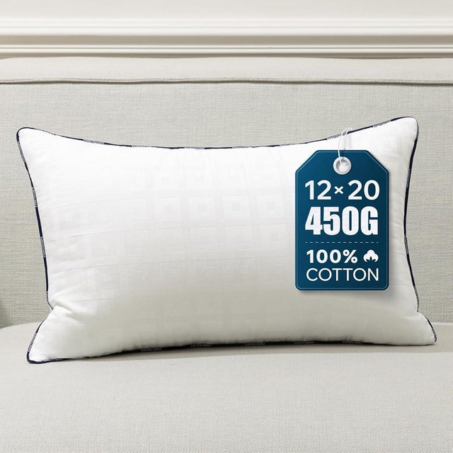 Phantoscope 12x20 Pillow Inserts, Decorative Throw Pillow Inserts with 100% Cotton Jacquard Cover, Virgin Fiber Pillow Sham Stuffer, Lumbar Square Couch Cushion Pillows, Pack of 1, 12x20 Inch