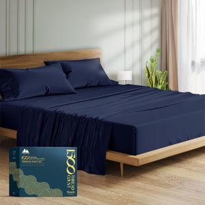 Mayfair Linen 100% Egyptian Cotton King Size Sheets Set - Luxury 1500 Thread Count Egyptian Cotton Sheets King Size (4 PC, Navy Blue), 17" Deep Pocket, Silky Soft, Cooling Sateen Bedding