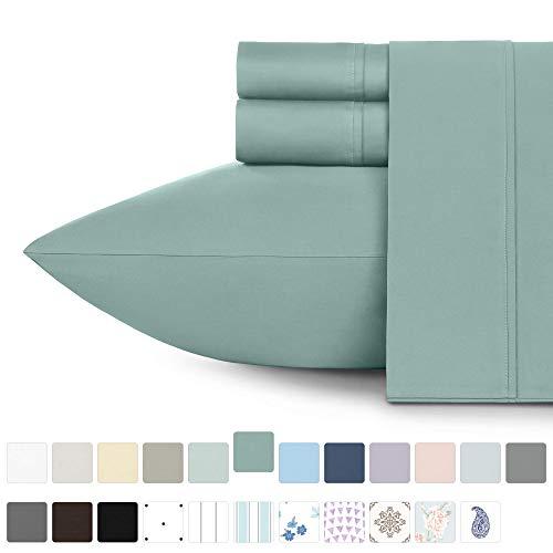 Premium 400-Thread-Count 100% Natural Cotton Sheets - 4-Piece Green Sage Queen Size Sheet Set Long-Staple Combed Cotton Bed Sheets for Bed Sateen Weave Sheets Set Fits Mattress 16'' Deep Pocket