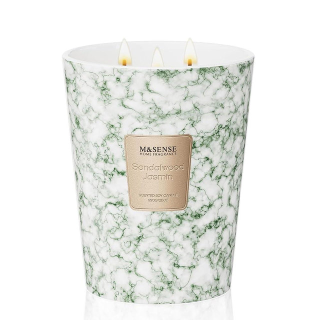 M&SENSE Extra Large Candle 35oz 150H SandalwoodJasmin Scented Candle,3 Wick Highly Scented Jar Candle, XL Candles Gift for Stress Relief, Meditation, Yoga