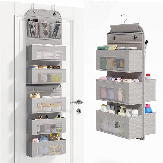Fixwal Dual Sided Hanging Closet Organizer 6-Shelf Over The Door Organizer Separable Wall Mount Storage for Baby Nursery Bathroom College Dorm Kids Room Pantry Camper RV, Grey