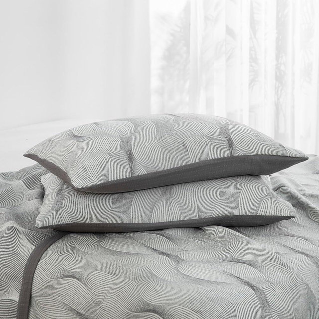 Purefair 100% Cotton Muslin Pillow Shams Set of 2 Jacquard Grey Wave Pillow Covers, Soft 3 Layers Gauzy Reversible Pillow Protectors, 20"x30"