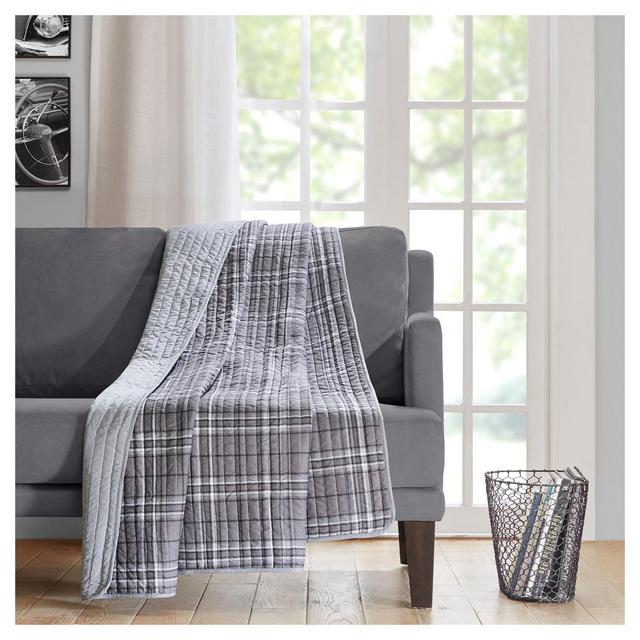 60"x70" Oversized Plaid Throw Blanket Gray