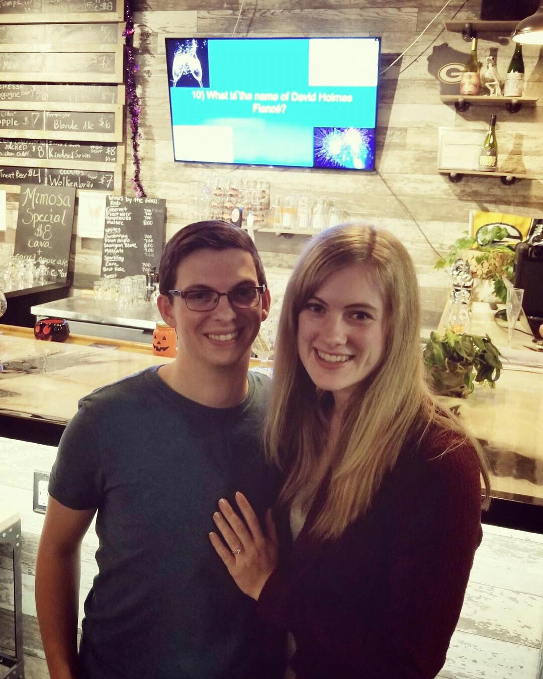 Our engagement on trivia night at Pourworks in Raleigh. November 2018.