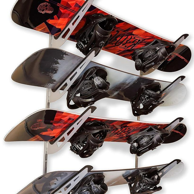 SteelChimp Snowboard Storage Rack | 4-Tier Horizontal Snow Board Wall Rack | Anti-Sway Patent-Pending Arm Mount Design | USA Designed