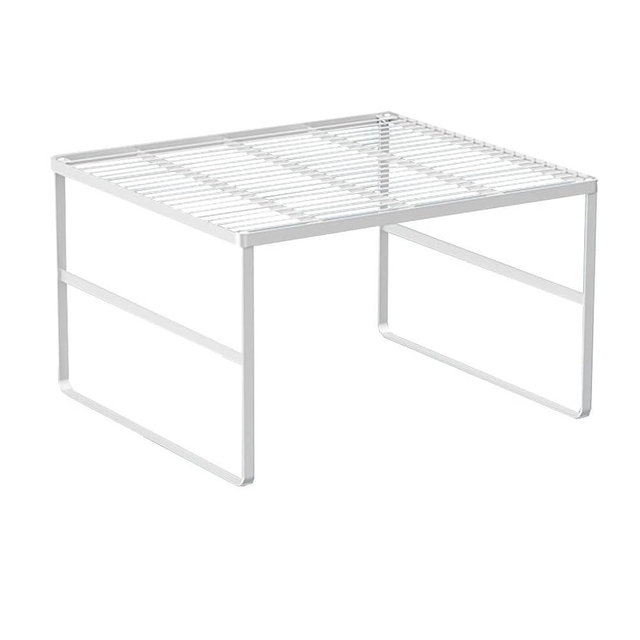 LIYIVNAA Kitchen Cabinet Storage Shelf Stackable Wire Spice Rack Organizer Heavy Duty Space Saver for Bathroom Bedroom Closet Laundry Room Office Countertop - White, Pack 1