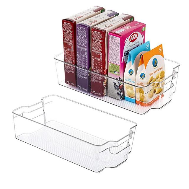 HOOJO Refrigerator Organizer Bins - 2pcs Clear Plastic Bins For Fridge, Freezer, Kitchen Cabinet, Pantry Organization and Storage, BPA Free Fridge Organizer, 14.5" Long-X Large