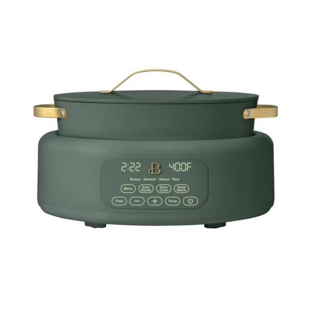 Beautiful 10-in-1 Electric Multi-Cooker by Drew Barrymore, 6-quart, digital display, 10 cooking functions, non-stick pot, easy one-touch control (Thyme Green)