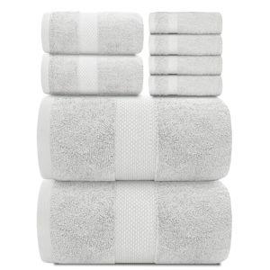 Dolphin Grey Classic Luxury Bath Towel Set of 8 Pieces - 100% Turkish Cotton Highly Absorbent Towels for Bathroom, 2 Luxury Bath Towels 700GSM, 2 Hand Towels, 4 Washcloths, Dolphin Gray