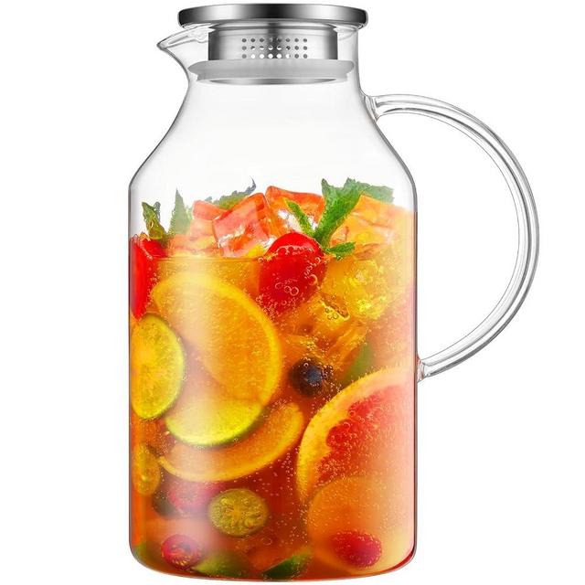3 Liter 101 oz Glass Pitcher with Lid and Spout, Bivvclaz Glass Water Pitcher for Fridge, Glass Carafe for Hot/Cold Water, Iced Tea Pitcher, Large Pitcher for Coffee, Juice and Homemade Beverage