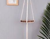 Macrame with Wood Stump Plant Hanger
