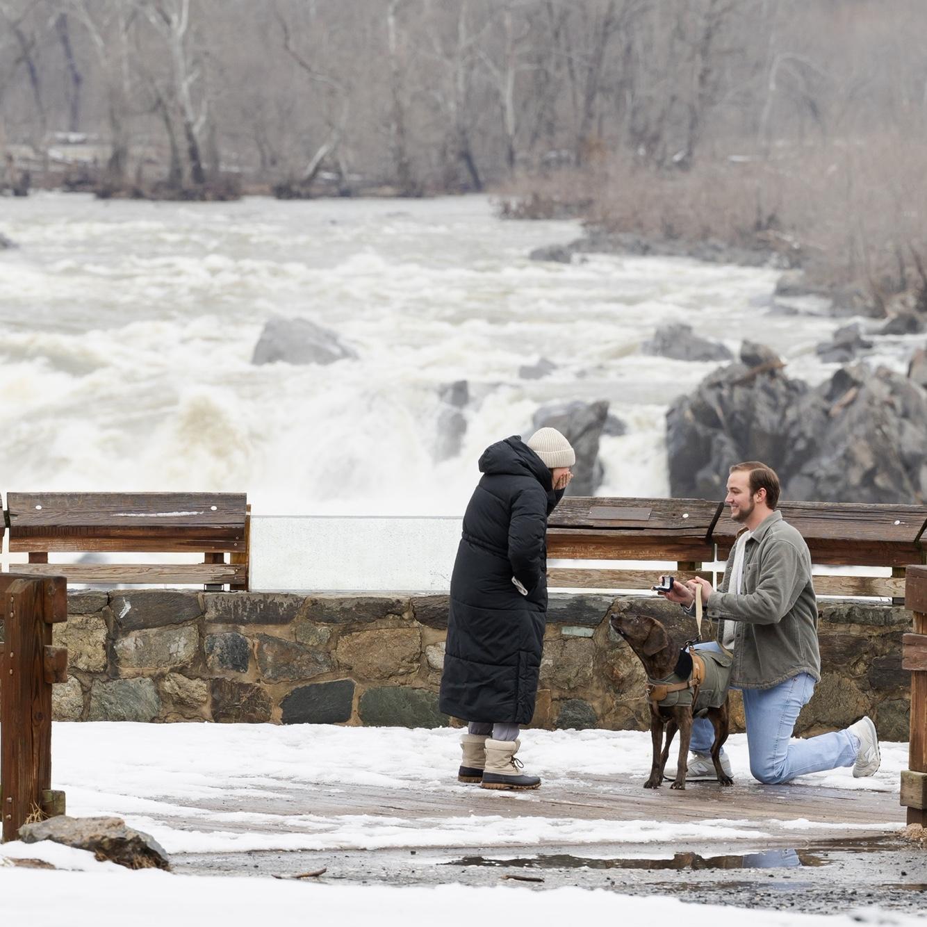 David surprised Virginia on a lunch time walk when he popped the question at Great Falls, VA with our dog Miles . The rest is history!

February 13, 2025