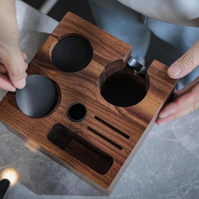 Espresso Tamping Station Walnut Coffee Machine Accessories Organizer 51mm 54mm 58mm