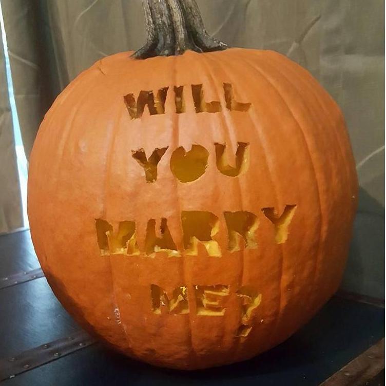 The proposal. Cassie had told Ben a week before that she wanted to crave pumpkins for Halloween...so that's what they did. She never saw it coming!