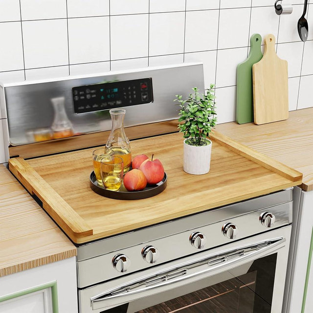 Oenalw Noodle Board - Stove Top Cover for Electric, Gas, Wooden Stove - Decorative Rustic Kitchen Serving Tray, 30'' * 22'', Bright Wood