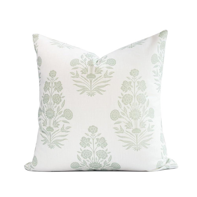 Crumbs Home Modern Farmhouse Fall Linen Indoor Outdoor Throw Pillow Cover Only, 20"x20" Water Repellent for Patio, Backyard, Couch, Light Green Neutral Floral
