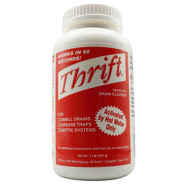 Thrift T-100 Odorless Drain Cleaner – Hot Water Activated Drain Cleaner for Small Drains, Grease Traps, Septic Systems & Sewer Lines – 1 Pound Bottle