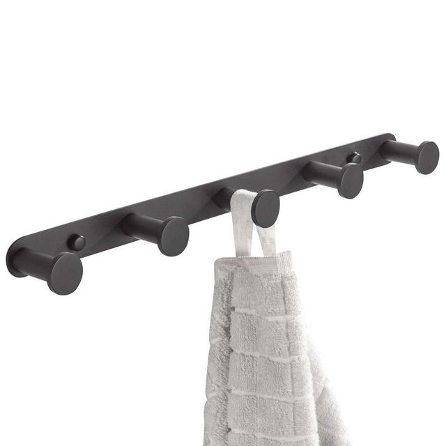 BigBig Home 14 Inch Coat Hook SUS304 Stainless Steel Wall Mounted Towel and Key Hook Rail Rack with 5 Heavy Duty Hooks, Black Finish.