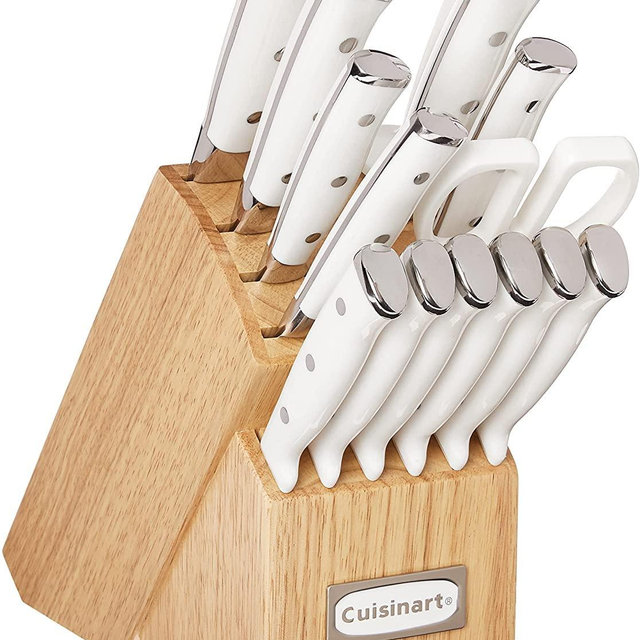 Cuisinart C77WTR-15P Classic Forged Triple Rivet, 15-Piece Knife Set with Block, Superior High-Carbon Stainless Steel Blades for Precision and Accuracy, White