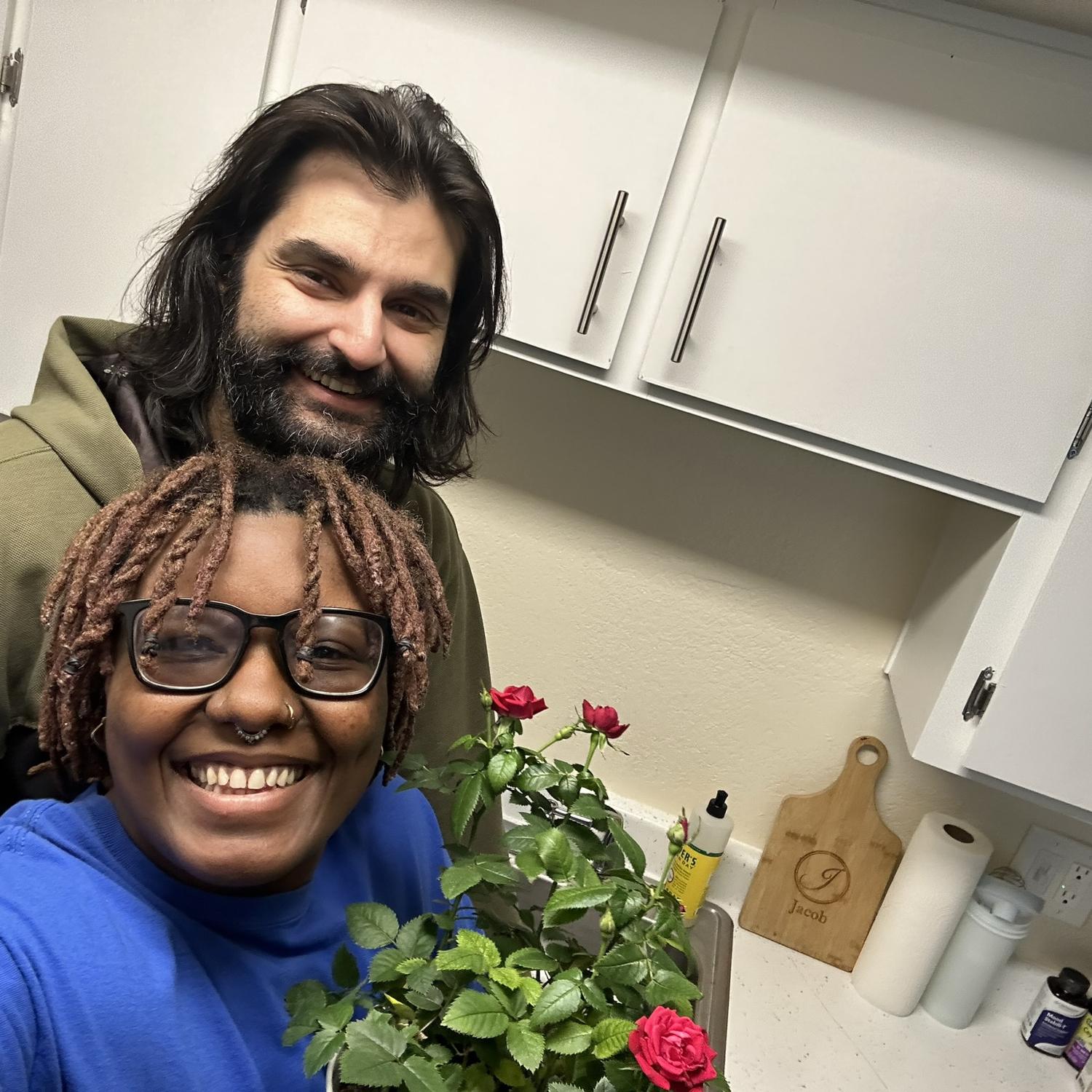Our first Valentine’s Day! 💜😩🥰🥹 Hims actually smiling. They exist! 😂