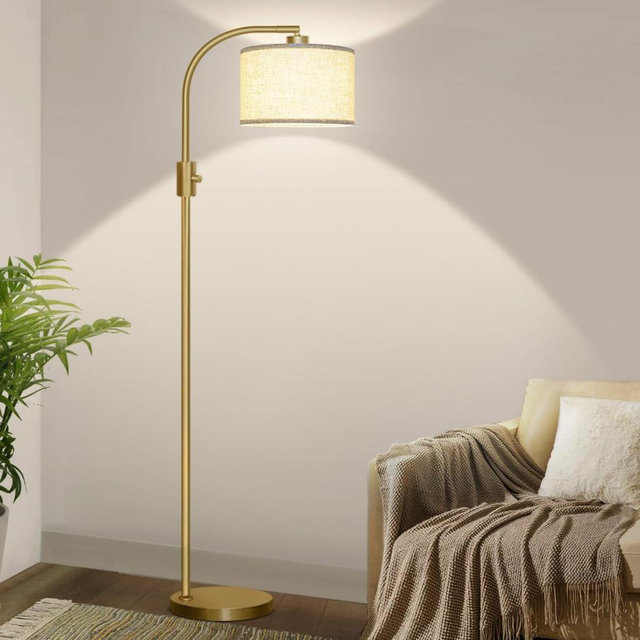 Nintiue Upgraded Modern Arc Dimmable Tall Standing Floor Lamp with Linen Shade, 1200 Lumens LED Bulb Included, for Living & Reading Room, Bedroom, Office & Nursery, Gold
