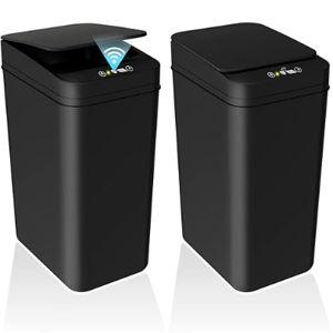 2Pack Bathroom Small Trash Can with Lid, 2.6 Gallon Touchless Automatic Garbage Can Slim Waterproof Motion Sensor Smart Trash Bin for Bedroom, Office, Living Room-Black