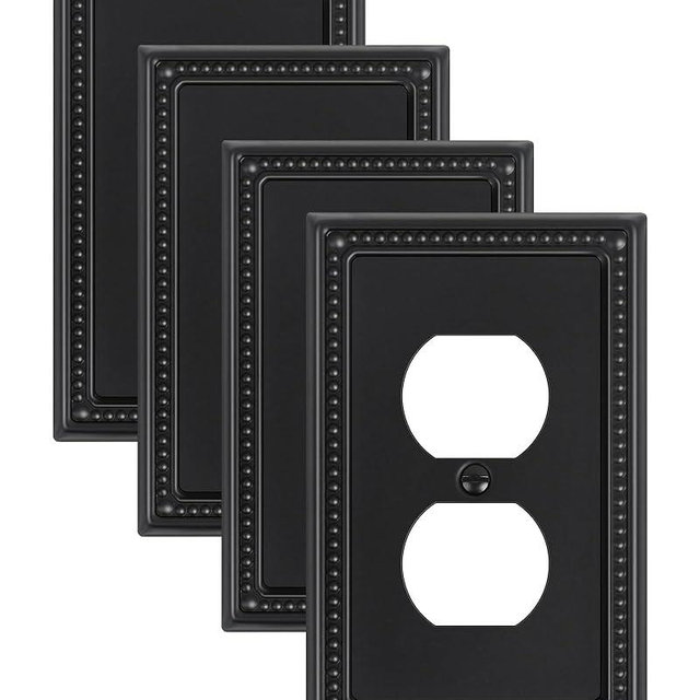 TREEWELL 4-Pack Duplex Outlet Cover, Black Metal Wall Plates for Electrical Outlets, 1 Gang Receptacle Light Switch Cover, Pearls Beaded Decorative Switch Plates and Outlet Covers
