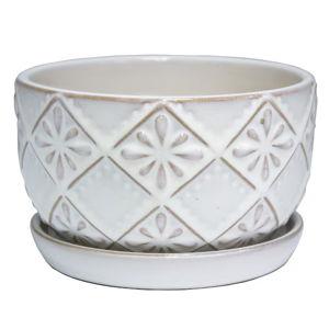 allen + roth Round 6.1-in W Small Off-white Ceramic Indoor Planter