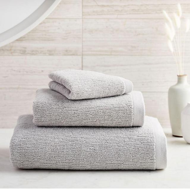 Organic Textured Towel, Set of 3, Gray Sky