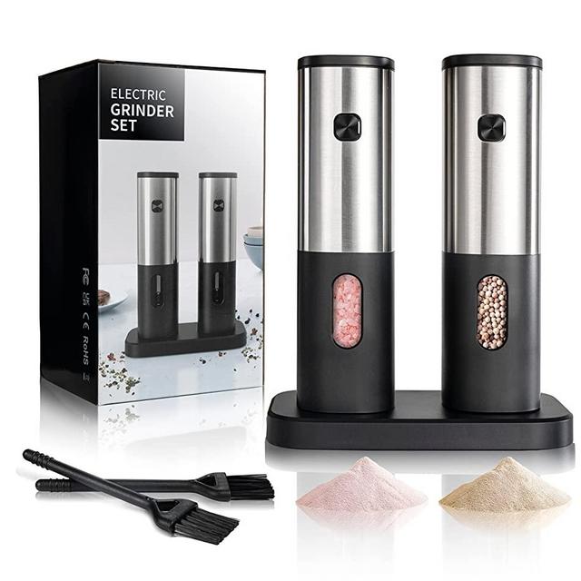 SIMPLETASTE Electric Salt Pepper Grinder Set One Hand Stainless Battery  Operated