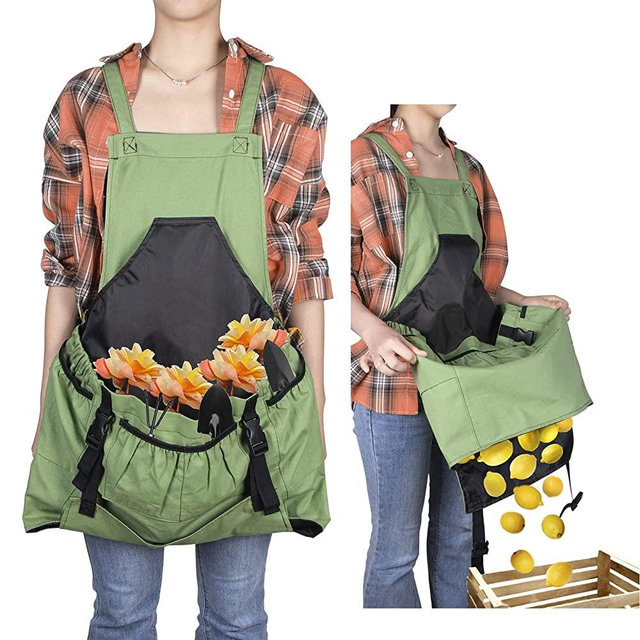 Gardening Apron, Garden Apron with Quick Release Pockets for Harvesting Gardening, Water Resistant Apron for Men&Women