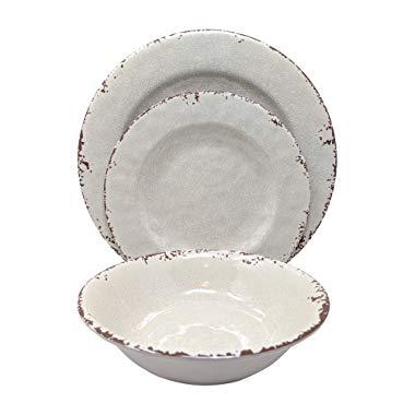 Gianna's Home 12 Piece Rustic Farmhouse Melamine Dinnerware Set, Service for 4 (New Ivory)