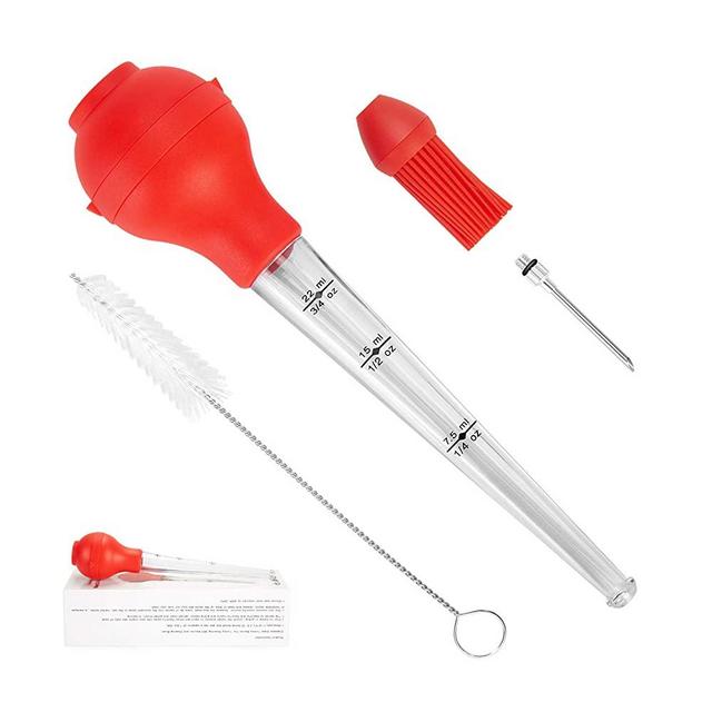 Turkey baster, Baster syringe This is great for cooking and grilling, which is perfect for roast Turkey, beef, pork. Set of 4 pieces contains cleaning brush and meat BBQ injection needle, red